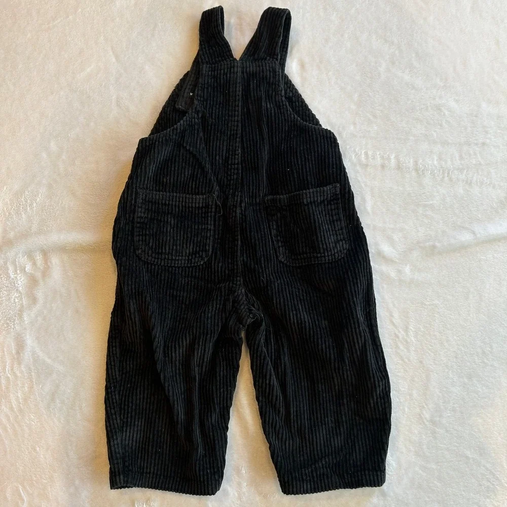 Old Navy Baby Black Corduroy Overalls 12-18 Months Vintage Style 100% Cotton Bib